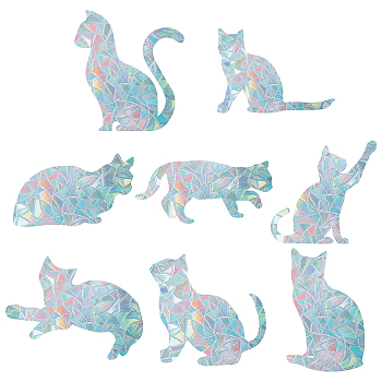 Waterproof PVC Colored Laser Stained Window Film Adhesive Stickers, Electrostatic Window Stickers, Cat Pattern, 12cm, 16pcs/set