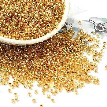 Glass Seed Beads, Silver Lined, Cylinder, Gold, 2x1.5mm, Hole: 1.4mm, about 5599pcs/50g