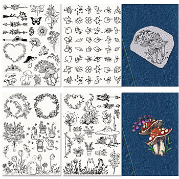 Non-Woven Embroidery Aid Drawing Sketch, Rectangle, Mixed Shapes, 297x210mmm, 4pcs/set