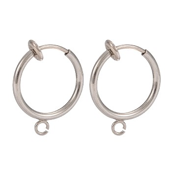 316 Surgical Stainless Steel Clip-on Hoop Earrings, For Non-pierced Ears, with Brass Spring Findings, Stainless Steel Color, 18x16x2mm, Hole: 1.5mm