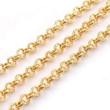 Iron Rolo Chains, Belcher Chain, Unwelded, Golden, with Spool, Link: about 2.5mm in diameter, 0.8mm thick, about 328.08 Feet(100m)/roll
