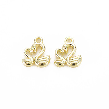 Rack Plating Alloy Charms, Cadmium Free & Nickel Free & Lead Free, Swan, Light Gold, 15x12.5x4mm, Hole: 1.6mm
