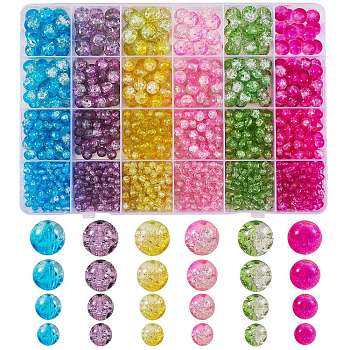 1500Pcs 24 Style Baking & Spray Painted Crackle Glass Beads, Round, Two Tone, Orchid, 4~10mm, Hole: 1.1~1.6mm