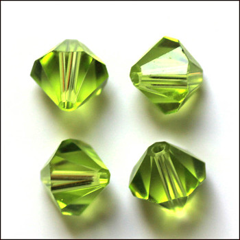 Imitation Austrian Crystal Beads, Grade AAA, Faceted, Bicone, Yellow Green, 4x4mm, Hole: 0.7~0.9mm