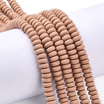 Handmade Polymer Clay Beads Strands, for DIY Jewelry Crafts Supplies, Flat Round, Camel, 6~7x3mm, Hole: 1.5mm, about 113~116pcs/strand, 15.55 inch~16.14 inch(39.5~41cm)
