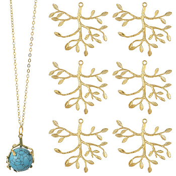10Pcs Brass Pendants, Branch and Leaf, Lead Free & Cadmium Free & Nickel Free, Raw(Unplated), 33x36x2mm, Hole: 1.5mm