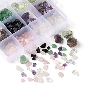 12 Style Natural Gemstone Beads, Nuggets & Chip, Nuggets Beads: 24pcs, Chip Beads: 90g