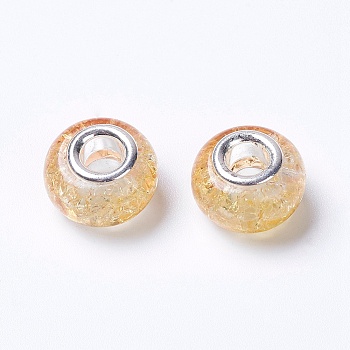Two Tone Resin European Beads, with Silver Plated Brass Single Core, Rondelle, Bisque, 14x8.5mm, Hole: 5mm