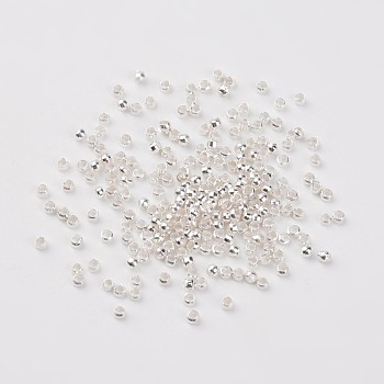 Brass Crimp Beads, Cadmium Free & Nickel Free & Lead Free, Rondelle, Silver Color Plated, about 2mm in diameter, 1.2mm long, hole: about 1.2mm