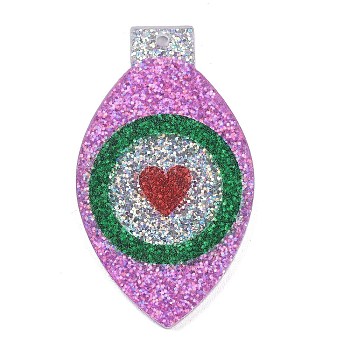 Christmas Theme Acrylic Pendants, with Glitter Power, Eye, 44.5x25.5x2mm, Hole: 1.9mm