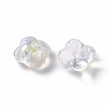 Electroplate Glass Bead, Flower, White, 11.5x11.5x5.5mm, Hole: 1.2mm