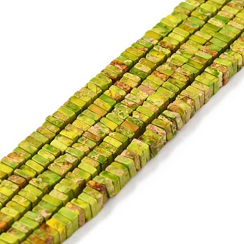 Natural Imperial Jasper Beads Strands, Dyed, Square, Yellow Green, 4~4.5x4~4.5x2mm, Hole: 0.5mm, about 194pcs/strand, 15.75''(40cm)