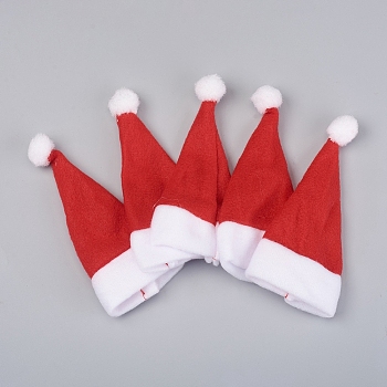 Mini Santa Hat Cup Bottles Cover, Christmas Hats, for Christmas Decorations Crafts, Red, 132x70x4.5mm, Ball: 17.5mm