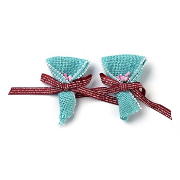 Handmade Linen Ornament Accessories, for DIY Craft Making, Hand Tied Bouquet Shape, Dark Turquoise, 73~96x58~63x17~21mm