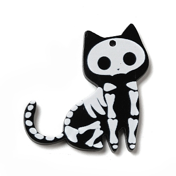 Halloween Printed Acrylic Pendants, Cat Shape, 37x36x2mm, Hole: 1.6mm