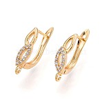 Brass Micro Pave Cubic Zirconia Hoop Earring Finding, Lead Free & Nickel Free & Cadmium Free, Oval, Real 18K Gold Plated, 20x11.5x4.5mm, Hole: 1.5mm, Pin: 0.9mm(KK-N261-36G)