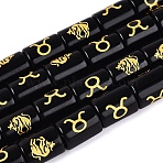 12 Constellations Opaque Glass Beads Strands, Golden Metal Enlaced, Column, Taurus, 13~14x9.5~10.5mm, Hole: 0.9~1.2mm, about 27pcs/strand, 14.37~14.57 inch(36.5~37cm)(GL-N003-01A-B10)