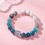 Natural Rainbow Moonstone & Black Rutilated Quartz & Apatite & Hemimorphite Beads Stretch Bracelets for Women Men, Round, Inner Diameter: 2.17~2.36 inch(5.5~6cm)(BJEW-TA00745)