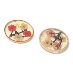 Plating Brass & Transparent Epoxy Resin & Dried Flower Pendants, Flat Round with Flower & Butterfly Pattern Charm, with Glitter Powder, Red, 30x3mm, Hole: 1.1mm(RE-CBAA153-06A)