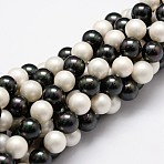 Polished Shell Pearl Bead Strands, Grade A, Round, Mixed Color, 8mm, Hole: 1mm, about 24pcs/strand, 8 inch(20.32cm)(BSHE-F013-07C)