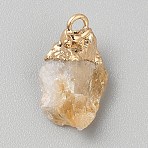 Natural Yellow Quartz Pendants, Nuggets Charms with Golden Tone Metal Loops, 17~21x7~16x6.5~11mm, Hole: 2.5mm(G-WH0003-09L)