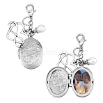 Oval 316 Stainless Steel Photo Frame Locket Pendant Decorations, with Alloy Lobster Claw Clasps, for Bouquet Decorations, Antique Silver & Stainless Steel Color, 66mm, 2pcs/set(HJEW-AB00561)