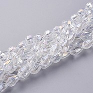Glass Beads Strands, Faceted Teardrop, Clear AB, AB Color Plated, about 10mm wide, 15mm long, hole: 1.5mm, about 48pcs/strand, 27 inch(X-GS013-28)
