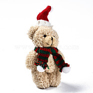 Polyester Stuffed Plush Bear Pendant Decorations, with Bead Chain, for Christmas Tree Party Hanging Ornaments Decorations, Tan, 150~160x70~75x50~55mm(FIND-S324-005B)