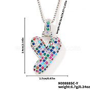 Brass Pave Colorful Cubic Zirconia Letter Pendant Box Chain Necklaces, Platinum, Letter Y, 15.75 inch(40cm)(NU0575-46)