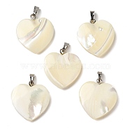 Natural Trochus Shell Pendants, Heart Charms with Platinum Plated Iron Snap on Bails, 22~22.5x20~20.5x3~4mm, Hole: 5.5x1.5mm(SHEL-K006-30)