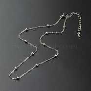Brass Satellite Chain Necklaces, with 304 Stainless Steel Lobster Claw Clasps and Chain Extender, Stainless Steel Color, 40.3x0.15cm(NJEW-JN03558-02)