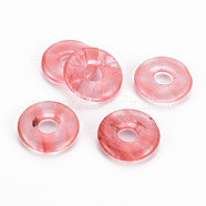 Cherry Quartz Glass Pendants, Donut/Pi Disc, 18x4.5~5.5mm, Hole: 5.5mm(G-T122-66F)