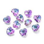 Faceted Glass Charms, Heart, Back Plated, Lilac, 14x14x7.5mm, Hole: 1.4mm(RGLA-L026-B03)