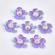 Foam Cabochons, with Sequins/ Paillettes and Polyester, Flower, Lilac, 42~44x43~45x10~12mm, about 100pcs/bag(KY-T007-02H)