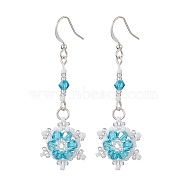 Glass Seed Beaded Dangle Earrings, with Brass Earring Hooks, Snowflake, Sky Blue, 51x18mm(EJEW-MZ00171-01)