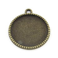 Tibetan Style Alloy Flat Round Pendant Cabochon Settings, Cadmium Free & Nickel Free & Lead Free, Antique Bronze, Tray: 12mm, 18x14.5x2mm, Hole: 2mm, about 909pcs/1000g(TIBEP-Q045-068B-AB-NR)