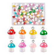 64 Pcs 8 Colors Plastic Pendants, with Platinum Plated Iron Loop, Mushroom with Polka Dots, Mixed Color, 17.5x11.5x12mm, Hole: 1.5mm, 8pcs/color(KY-KS0001-03)