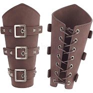 Leatheroid Punk Style Cuff Wristband for Bikers, Retro Archery Armguard, with Zinc Alloy Findings & Cord, Pentagon, Coconut Brown, 195x238x15mm, Hole: 5mm(AJEW-WH0020-38A)