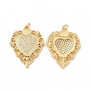 Rack Plating Brass Micro Pave Cubic Zirconia Pendants, Cadmium Free & Lead Free, Sacred Heart Charm, with Jump Ring, Real 18K Gold Plated, 31x25x2.5mm, Hole: 3.4mm(KK-I699-17G)