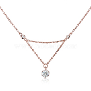 TINYSAND 925 Sterling Silver Hexagon CZ Rhinestone Pendant Necklaces, with Cable Chain, Rose Gold, 18.62 inch(TS-N265-RG)