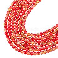 Transparent Two Tone Crackle Glass Bead Strands, Round, Red, 8~8.5mm, Hole: 1mm, about 50~52pcs/strand, 14.9 inch~15.7 inch(38~40cm), 6strand/box(CCG-AR0001-01A)