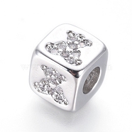 Brass Beads, with Micro Pave Cubic Zirconia, Cube with Bear, Clear, Platinum, 6x6x6mm, Hole: 3mm(KK-I657-04P)