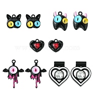 10Pcs 5 Styles Alloy Enamel Pendants, with Glass Devil, Cat & Heart & Wing Charms, Black, 14.5~31x15~27x5~9mm, Hole: 1.8~4mm, 2Pcs/style(FIND-FS0001-92)