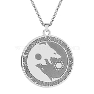 Viking Yin-yang Wolf Stainless Steel Pendant Necklaces, Stainless Steel Color, 23.62 inch(60cm)(PW-WGA5B89-02)