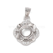 925 Sterling Silver Micro Pave Cubic Zirconia Pendant Settings, Open Back Settings, Real Platinum Plated, Tray: 6x6mm, 14.5x12x4.5mm, Hole: 4x3.5mm(STER-H113-05P-01)