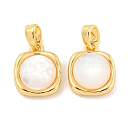 Natural Shell & Brass Square Charms with Snap on Bails, Real 18K Gold Plated, 13x10.5x4mm, Hole: 4x2mm(KK-P275-10G)
