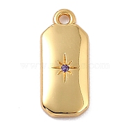 Brass Micro Pave Cubic Zirconia Charms, Long-Lasting Plated, Real 18K Gold Plated, Octagon with Star, Mauve, 14x6x1.5mm, Hole: 1.2mm(ZIRC-I054-12G-07)