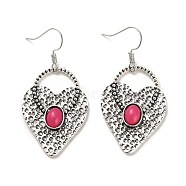Heart with Ring Resin Dangle Earrings, Zinc Alloy Long Drop Earrings for Women, Antique Silver, 50x25mm(EJEW-G370-07AS)