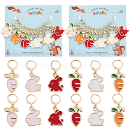 12Pcs 6 Style Alloy Enamel Rabbit & Carrot Charm Locking Stitch Markers, Gold Tone 304 Stainless Steel Clasp Locking Stitch Marker, Mixed Color, 2.6~2.7cm, 2pcs/style(HJEW-PH01669)