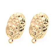 Rack Plating Brass Stud Earring Findings, with Horizontal Loops, Textured Oval, Real 18K Gold Plated, 19x12mm, Hole: 1.4mm, Pin: 0.8mm(KK-M261-49G)